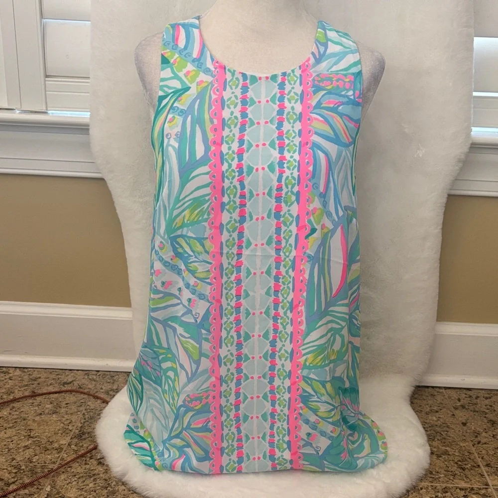 Lilly Pulitzer Tropical Print Tank Top in Aqua, Pink, Green - Picture 1 of 5